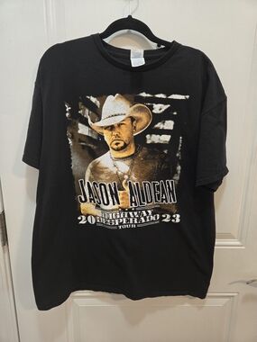 Delta Black Jason Aldean Graphic Tee with Gold and White Print